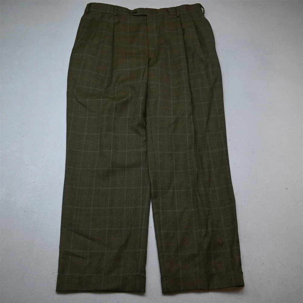 Jos A Bank 44R 36x30 Brown Glenn Check 100% Wool Mens Jacket Pants Suit
